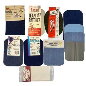 Vintage Lot Bondex Dritz Iron-On Patch Kits Denim Dark Tan Leather Bonding Tape